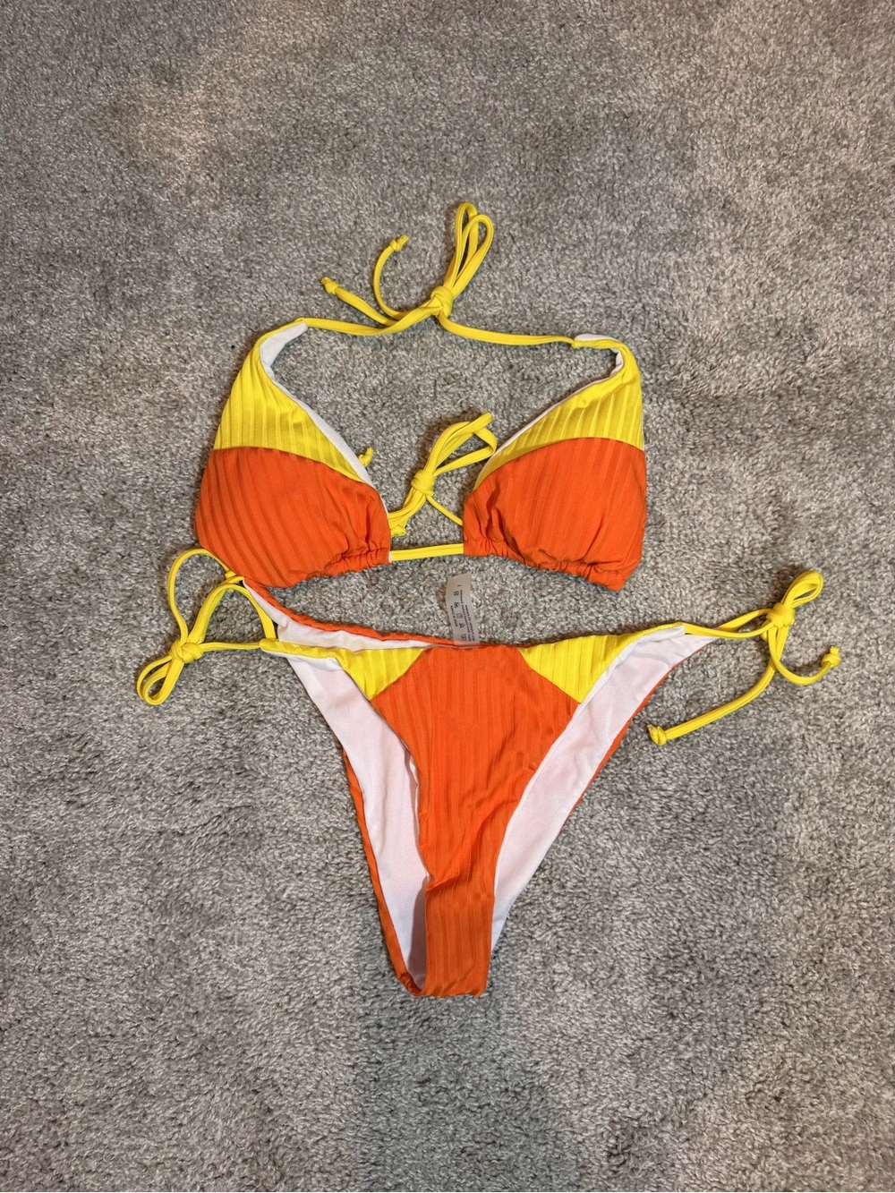 SHEIN Yellow and Orange Ribbed Two-Piece Bikini